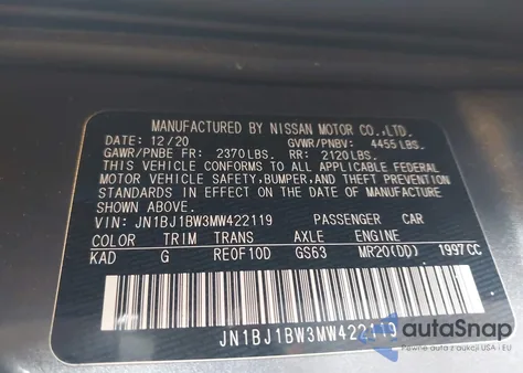 2021 Nissan Rogue Sport Sv Awd Xtronic Cvt z USA, uszkodzony, nr VIN JN1BJ1BW3MW422119